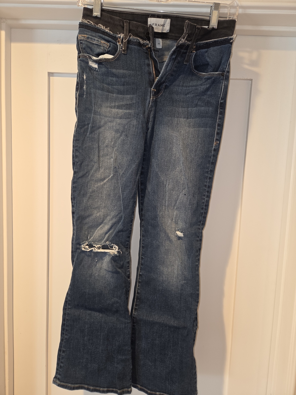 Frame Denim Dark Blue Distressed Bootcut Jeans